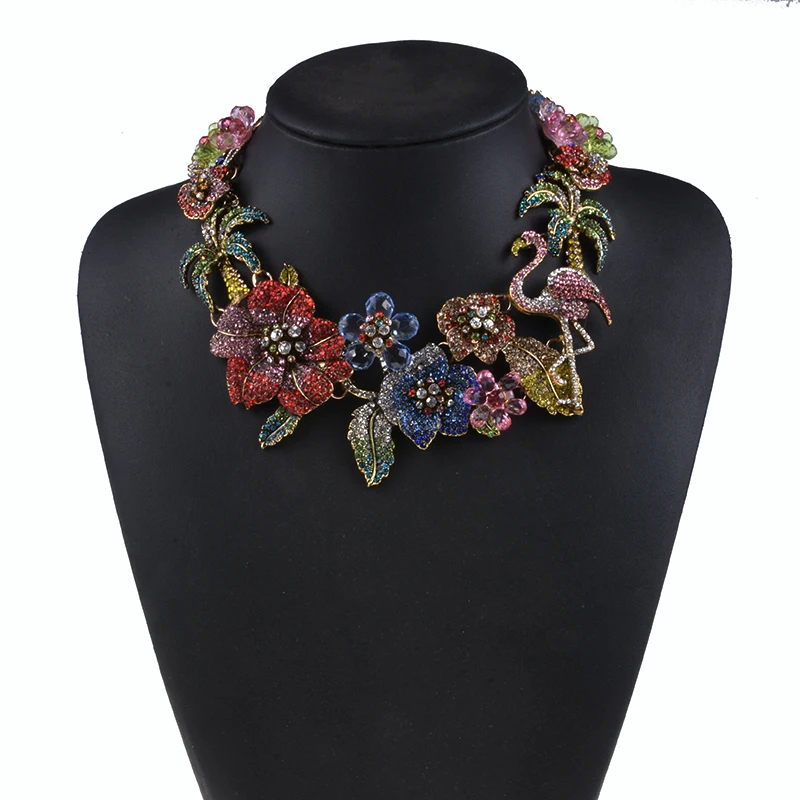Красочное модное ожерелье Стразы с кристаллами чокер фламинго женское большим