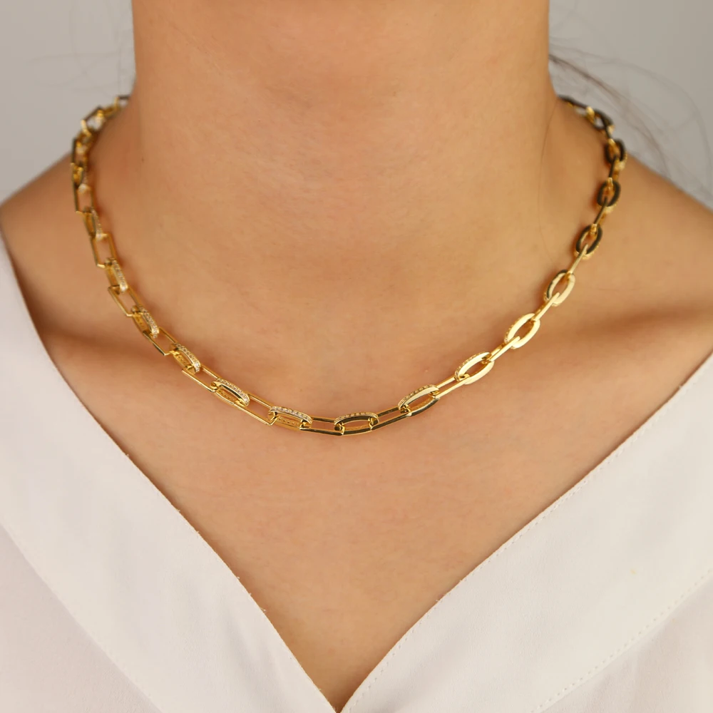 Золото Цвет 45 см с мелким цирконием AAA квадратные цепочки ожерелья цепи из