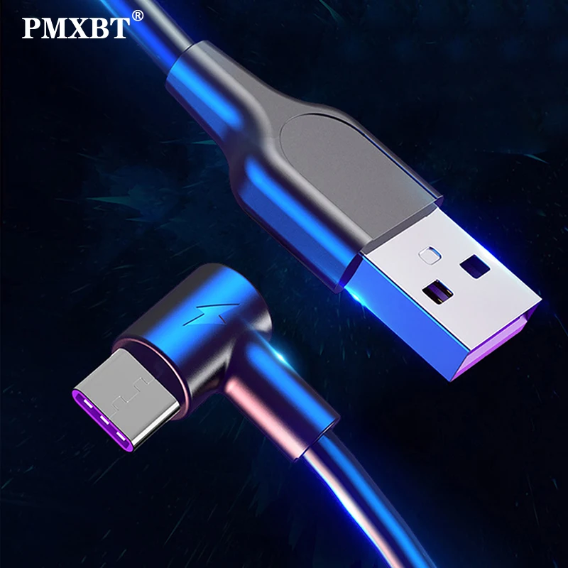 

90 Corner 5A USB Type C Cable 1m 2m Fast Charging Phone Charger for Huawei P30 P40 Mate 20 Xiaomi 9 Supercharge QC3.0 USB C Cabo
