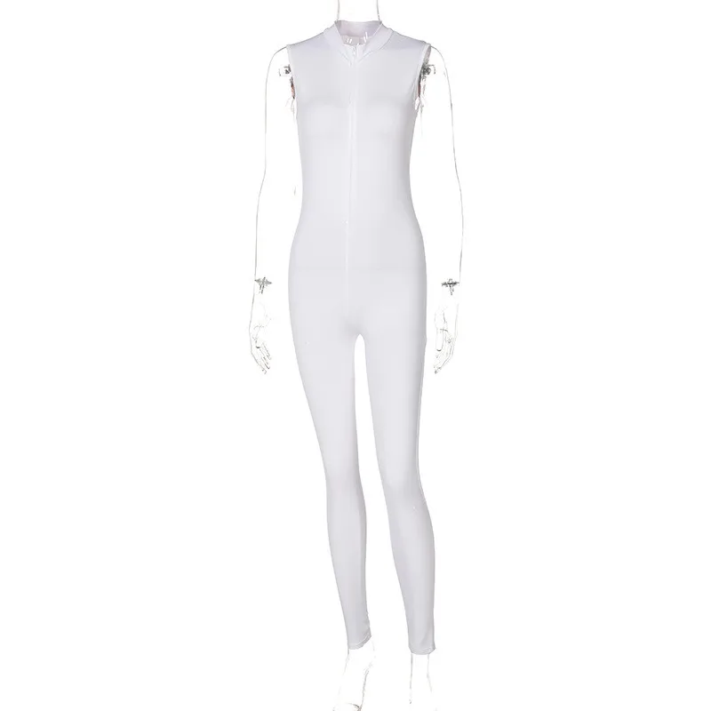 

CNYISHE Casual Zipper Sleeveless Fitness Jumpsuit Woman Rompers Fashion Solid White Black Skinny Jumpsuits Female Sexy Slim Tops