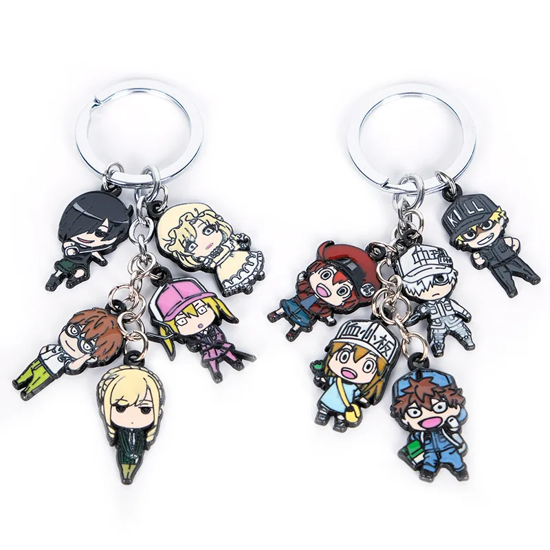 

Anime Keychains Accessories Cells at Work Hataraku Saibou Erythrocyte Platelet Acrylic Key chain Car Pendants Keyring