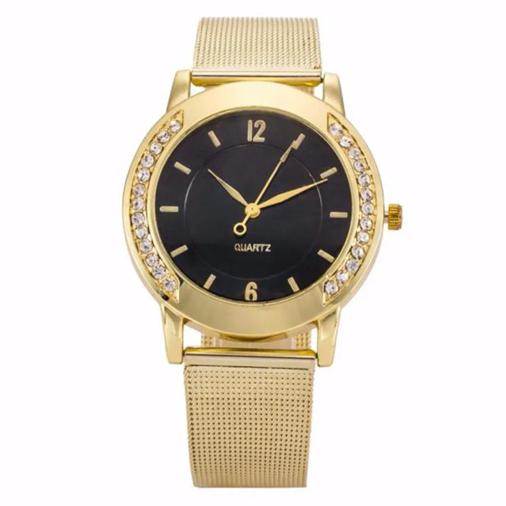 

Students Lovers Lady Watches Fashion Women Crystal Golden Stainless Steel Analog Quartz Wrist Watch orologio donna ceasuri часы