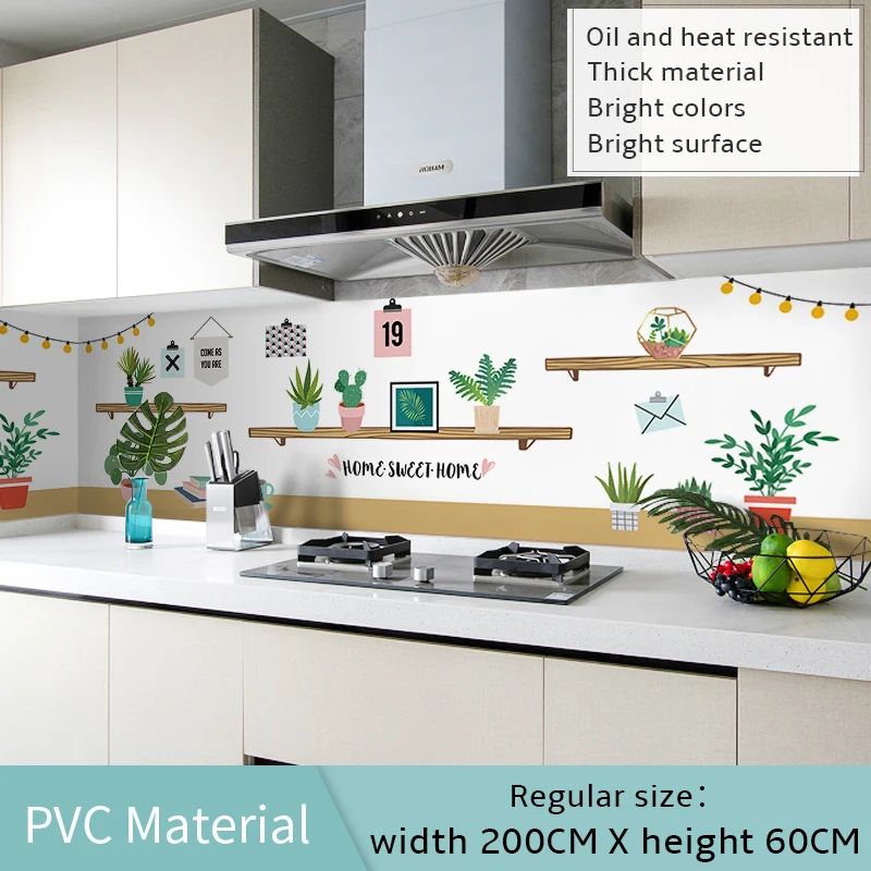 60*200cm Kitchen oil-proof wall stickers cooker high temperature waterproof tile cabinet range hood refurbished wallpaper - Цвет: 60x200cm