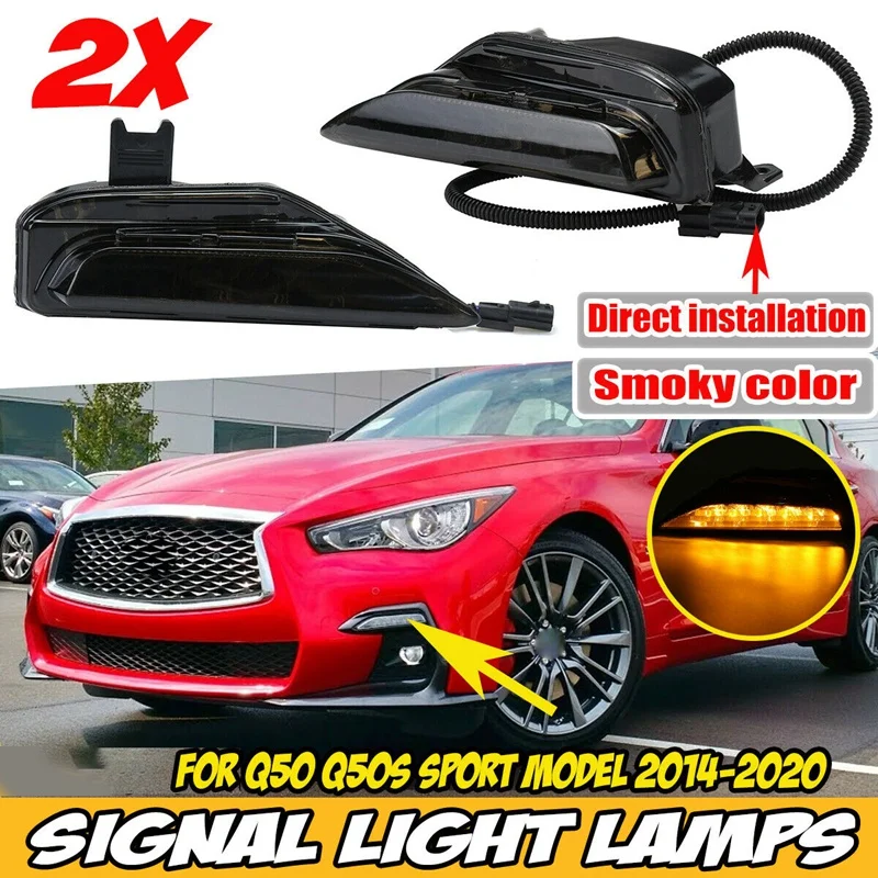 

Car Front Bumper Dynamic LED Flowing Turn Signal Light Fog Lamp DRL for Infiniti Q50 Q50S Sport Model 2014-2020
