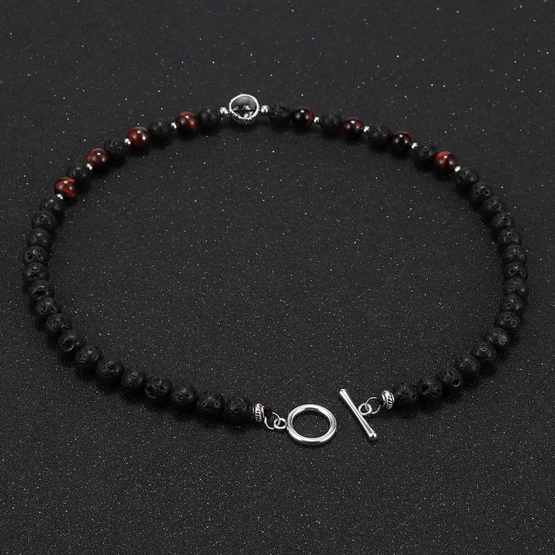 Мужской чокер из натурального камня тигровый глаз бусины лазурита ожерелье