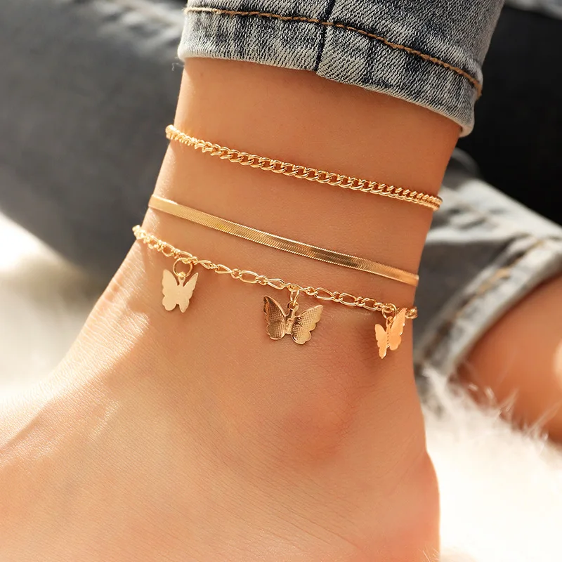 

Luxury Gold Butterfly Anklet Rhinestone Crystal Ankle Bracelet Boho Beach Anklets for Women Sandals Foot Bracelet Female Jewelry