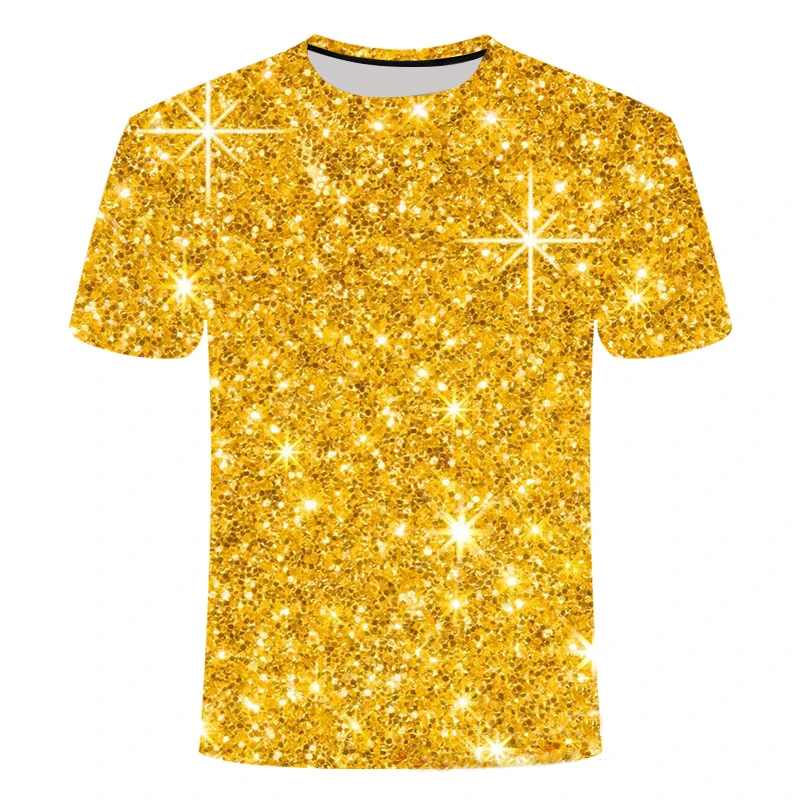 Shiny Gold Printed Tshirt Men/Women 2020 Summer Brand Disco Nightclub T shirt Unisex Stage Performance Tops Clothing