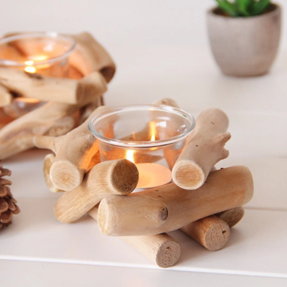 

Wooden Driftwood Candle Holder Creative Candle Holder Candle Tea Light Holder Stand Candlestick Romantic Simple Home Decor