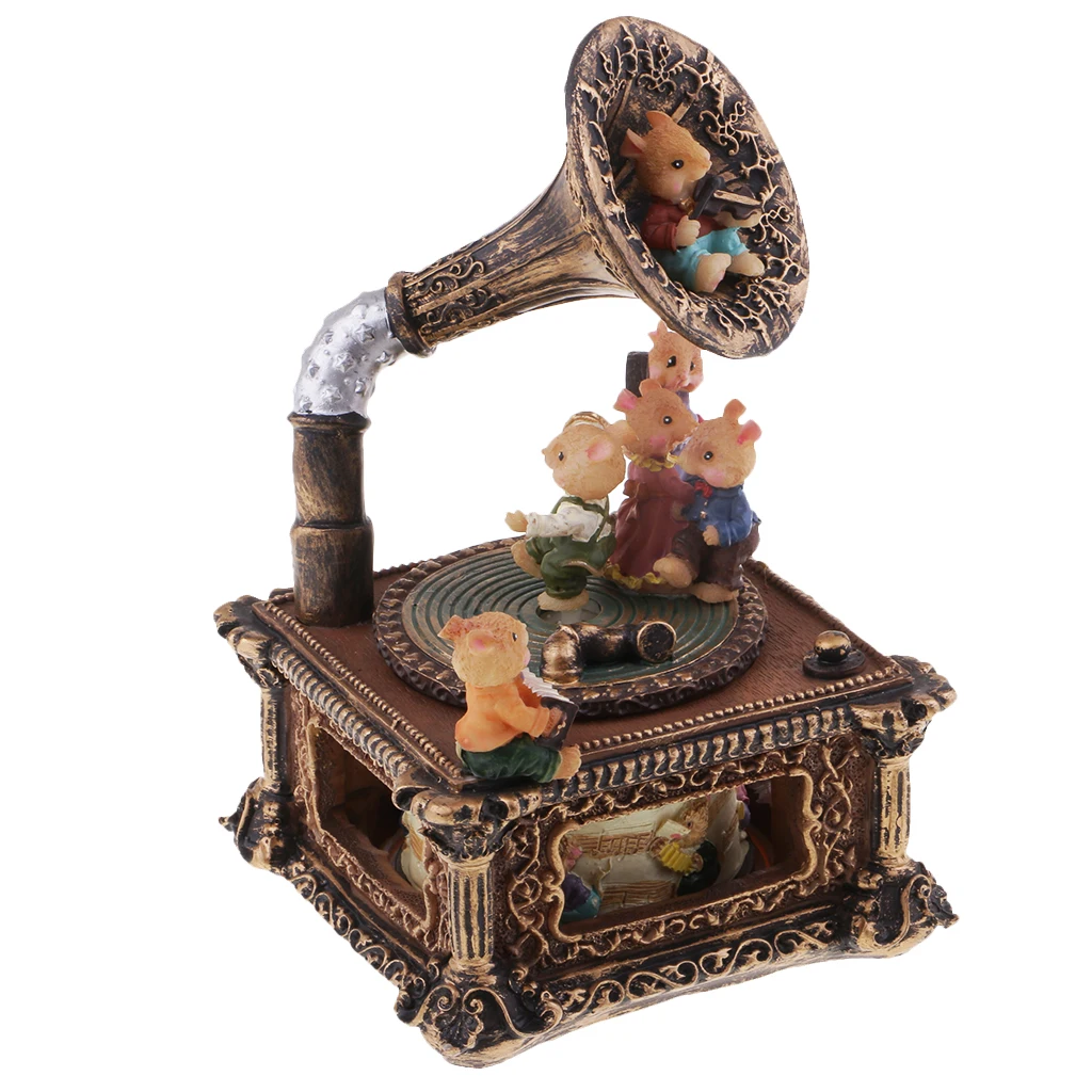 

Wind Up Resin Music Box Gramophone Style Melody For Collectiobles Hobby Gift