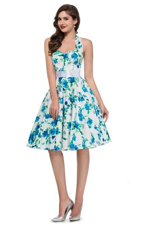 Robe Vintage Dresses 50s 60s Rockabilly Dress Audrey Hepburn Style Floral Printed Summer Retro for Women | Женская одежда