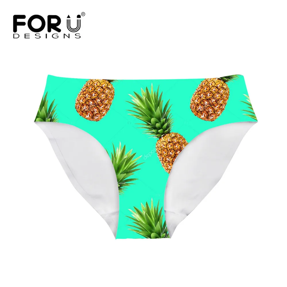 

FORUDESIGNS Hawaiian Tropical Pineapple Printed Women Panties Teenagers Mid-waist Knickers Female Bodybuild Underwear Seamless