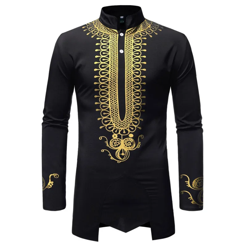 

African Dashiki Print Button Up Shirt Men Hipster Streetwear Casual African Clothes Men Slim Long Sleeve Shirts Chemise Homme