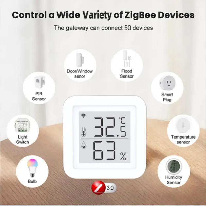 

Tuya Zigbee Mini Indoor LCD Digital Wireless Gateway With Temperature & Humidity Sensor Smart Life APP Remote Control