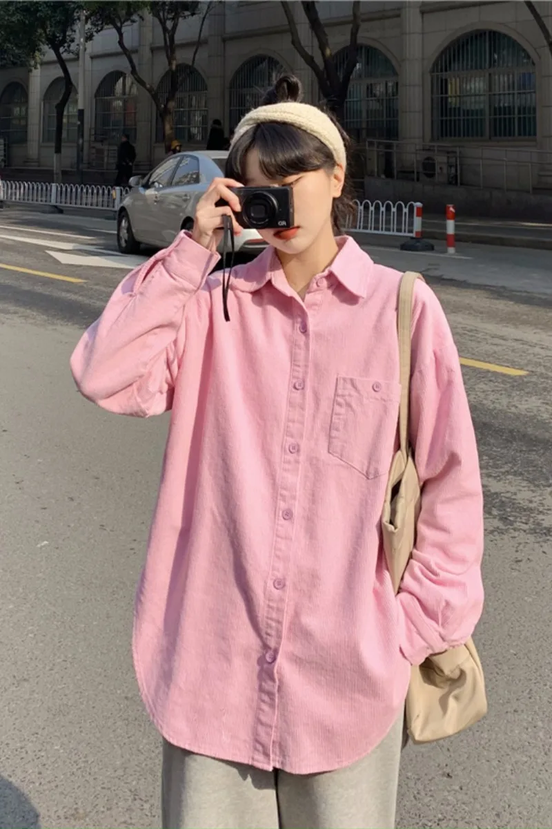 

Corduroy Blue Shirt Women's Design Top Spring 2021 New Long Sleeve Loose Shirt