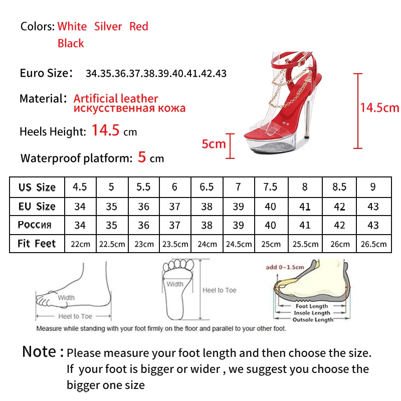 

LEOPARD LAND Size 34-43 Sexy Super High Heels 13CM 15CM Stiletto Platform Sandals Fashion Transparent Crystal Shoes Women LFD