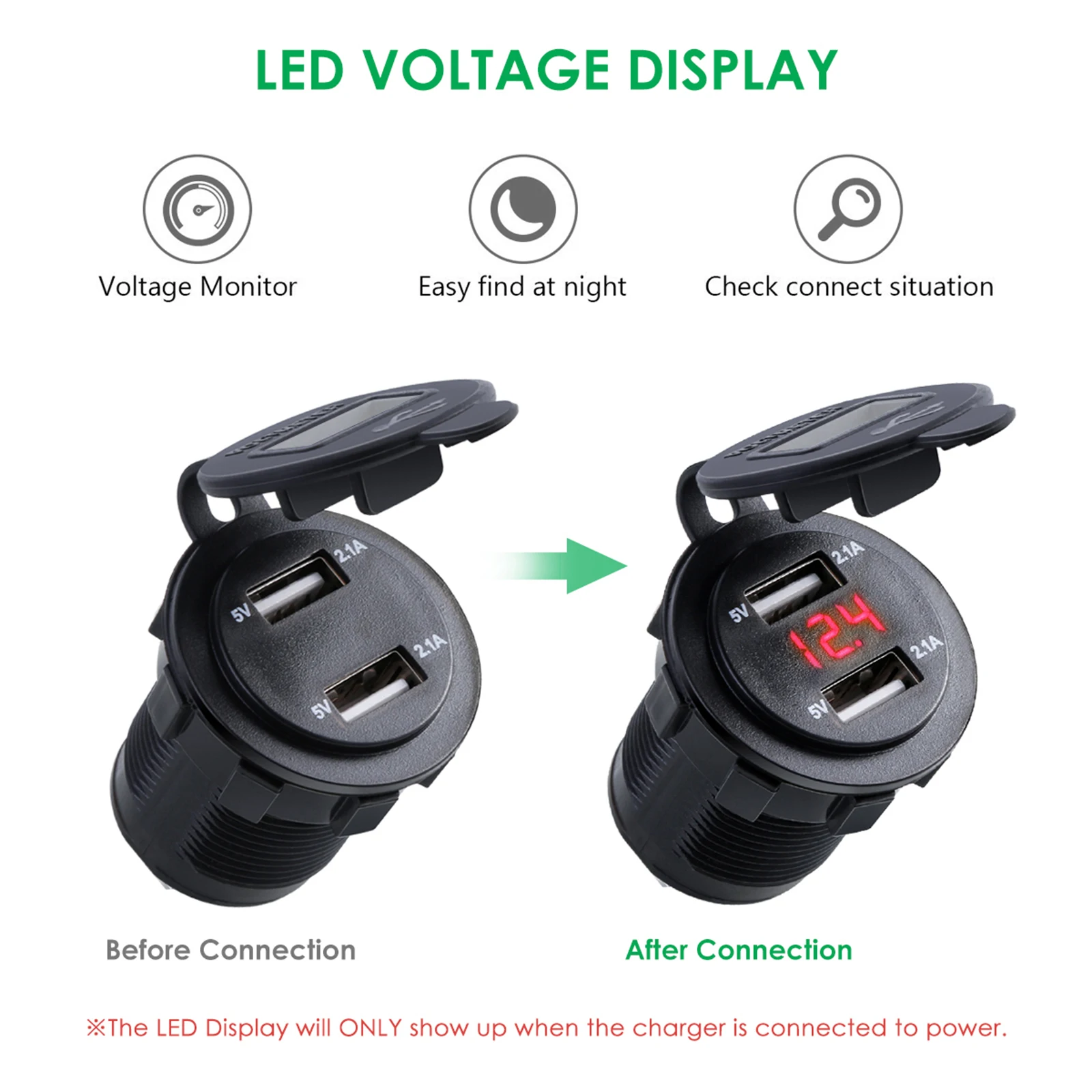 SOONHUA Car Charger 2.1A With LED Display Universal Waterproof Dual USB Phone Charging Adapter for iPhone Samsung 10A Fuse | Электроника