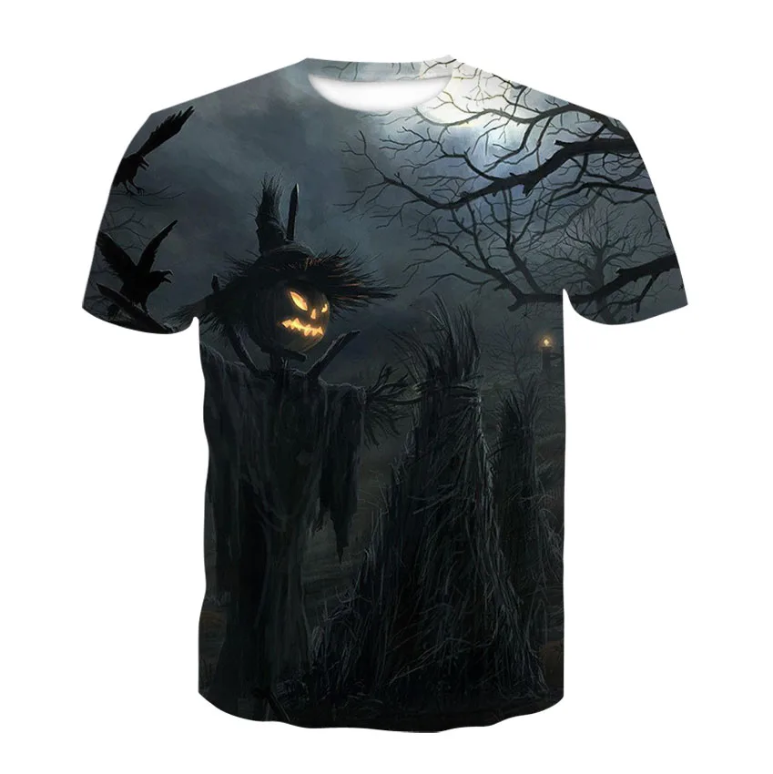 

Summer men's and women's 3D Halloween T-shirts Summer gray and white fashion short sleeved tops boys and girls round neck T-shir