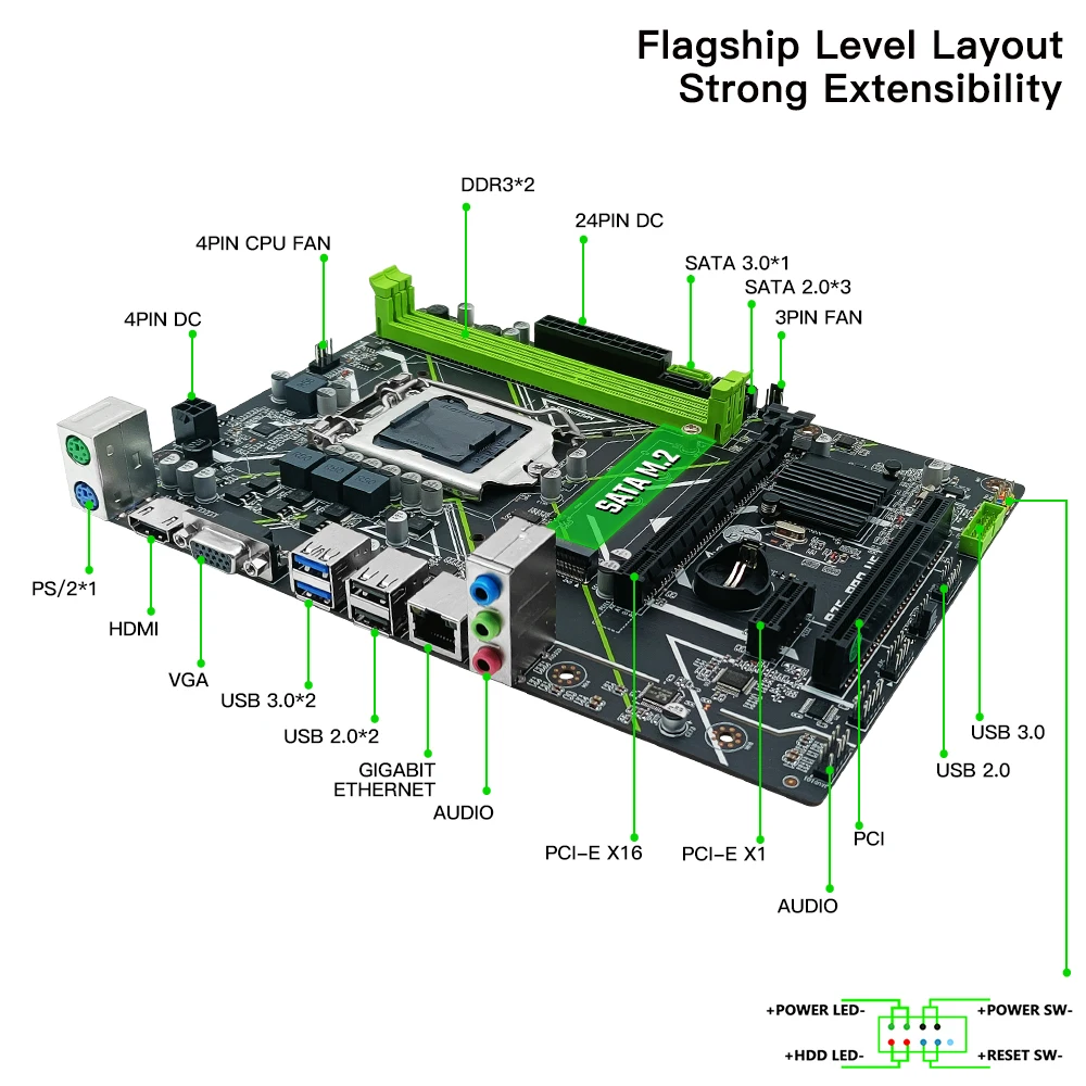 machinist b75 motherboard lga 1155 support intel i3i5i7 processor cpu and ddr3 16g memory ram with hdmi vga b75 pro u5 free global shipping