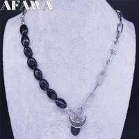 2022 moon irish knot stainless steel black natural stone charm necklace womenmen silver color jewelry collier homme n3743s02