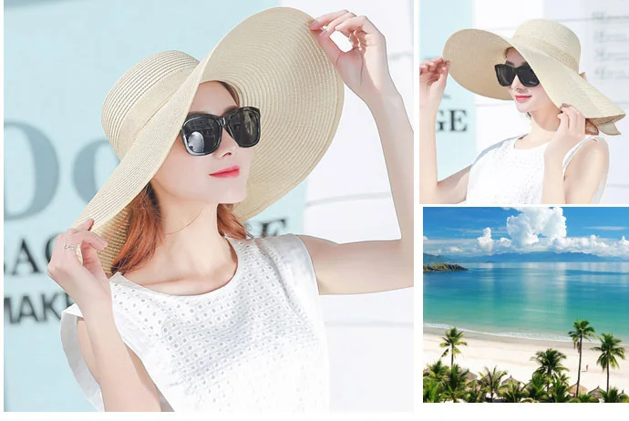 simple summer straw hat women big wide brim beach hat sun hat foldable sun block UV protection panama hat bone chapeu feminino
