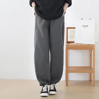 women fleece thick pants black red gray warm solid sweatpants baggy sports jogger high waist elastic lace up loose trousers