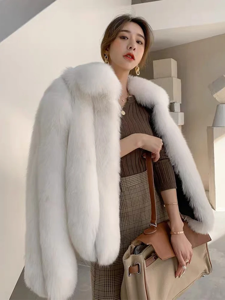 2021 New Arrival Women Winter Fluffy Thick Natural Real Fox Fur Coat Jacket Natural Fur Jackets with Fur Collar 60cm Length enlarge