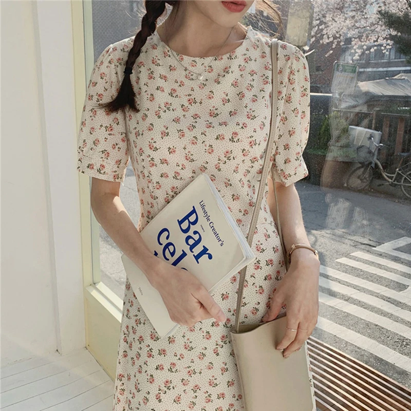 Новинка лета 2021 женские платья с цветочным принтом и высокой талией милое