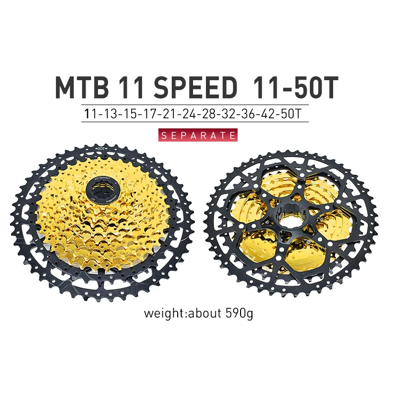 11 Speed 11-50T Gold 10 11 скоростная горная велосипедная кассета отдельная трещотка Кассета из алюминиевого сплава Кронштейн Звездочка Cog Cdg свободное колесо 40T 42T 46T 50T - Цвет: 11 Speed 11-50T Gold