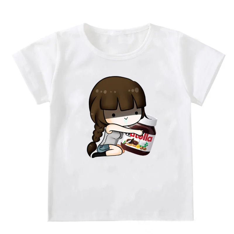 Kawaii Nutella Print Kids Tshirt Funny Toddler Boys Girls Short Sleeve T-shirt Fashion Children Casual O-neck T Shirt Tops | Мать и