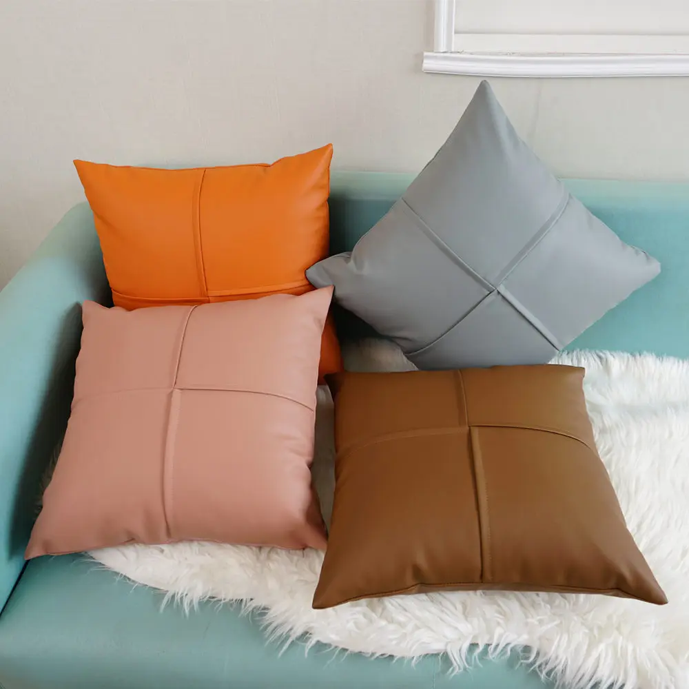 

Pillow Case Nordic Modern Simple PU Patchwork Decorative Pillowcases Throw Pillow Case For Sofa Car Home Decorative