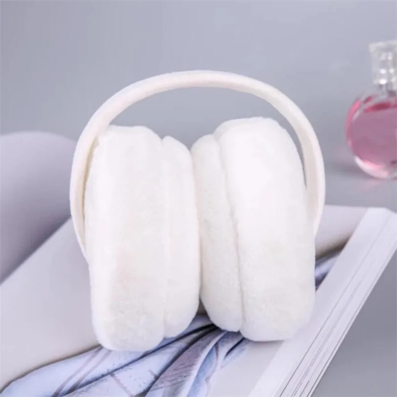 E015 White VISNXGI, модные наушники из кроличьего меха для женщин, брендовые зимние наушники, теплые меховые наушники для девочек, однотонные цветные наушники - Цвет: E015 White