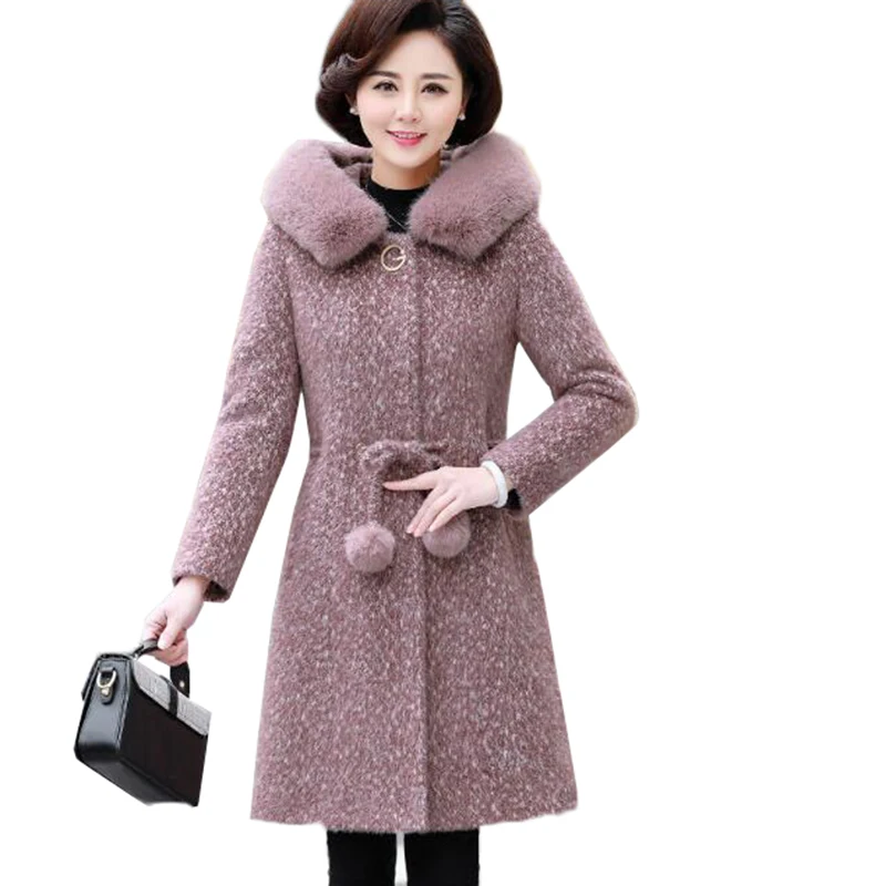 

Высококачественная норковая флисовая куртка, женское новое зимнее пальто, теплая верхняя одежда средней длины с капюшоном и меховым воротн...