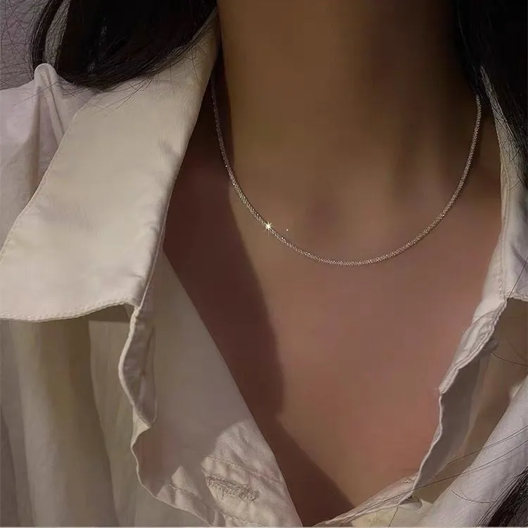 

Shimmering Collarbone Chain Light Luxury Niche Necklace S925 Silver Necklace with Plain Chain Naked Chain Shining Star
