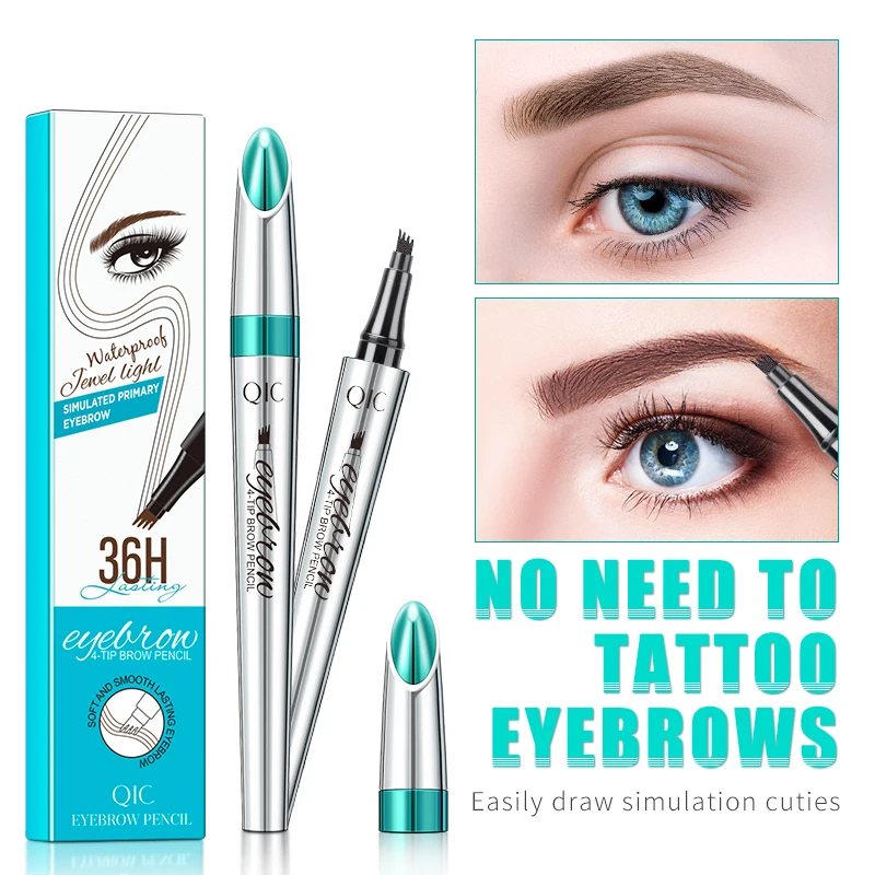 QIC Liquid Eyebrow Waterproof Microblading Eye Brow Tattoo Pencil Pen Fine Sketch Enhancer Fork Tip Cosmetics Make-up Women TSLM