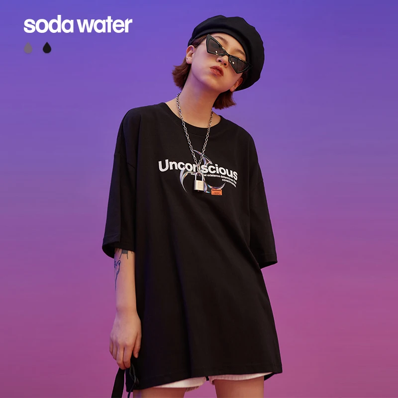 SODAWATER/Летняя футболка в стиле хип хоп для девочек Забавные футболки с принтом