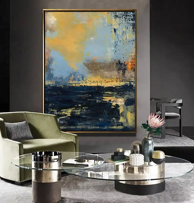 

Deep Blue Abstract Art Large Abstract Oil Painting Minimalist Abstract Painting Large Canvas Painting Living Room Art Painting
