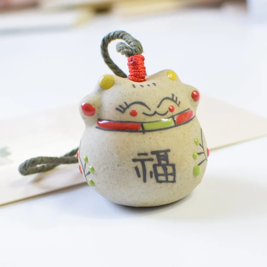 Lucky Cat Bell Wind Chimes Pendant Home Decoration Ornament Crafts Japanese Style Ceramic Frosted Chinese | Дом и сад