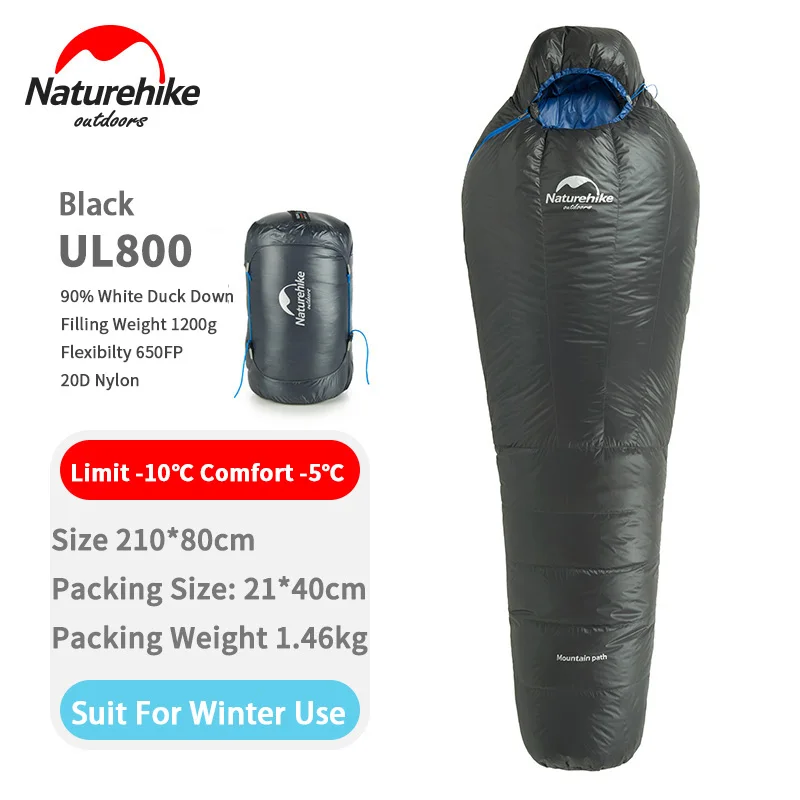 Black 800g Naturehike зимний спальный мешок с утиным пухом 650FP сверхлегкий спальный мешок для кемпинга, спальный мешок для мам, сохраняющий тепло, спальный мешок - Цвет: Black 800g