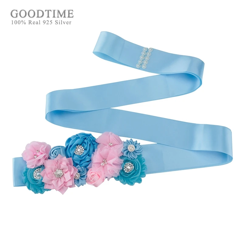 Fashion Bridal Belt Pearl Fabric Flower Wedding Accessories Blue Ribbon Women Party Dress Girdle Photography Props | Свадьбы и