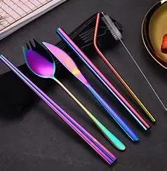 color set Набор столовых приборов из нержавеющей стали, цветная столовая посуда в западном стиле, переносные наборы столовых приборов для путешествий, вилки, ножи, столовая посуда, наборы - Цвет: color set
