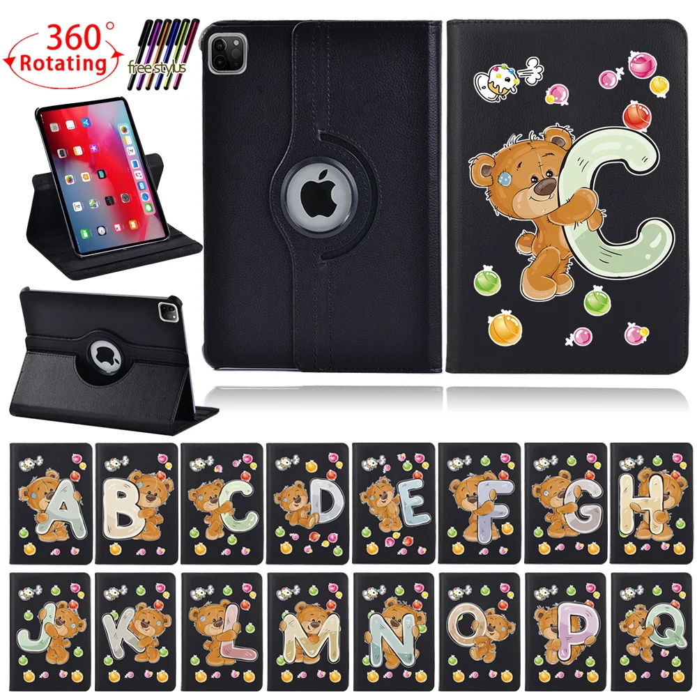 

Initial Name 360 Rotating Tablet Case For Apple IPad Air 1/2/Air 3 10.5 2019/Air 4th Gen 10.9 Bear Letter Protective Cover Case