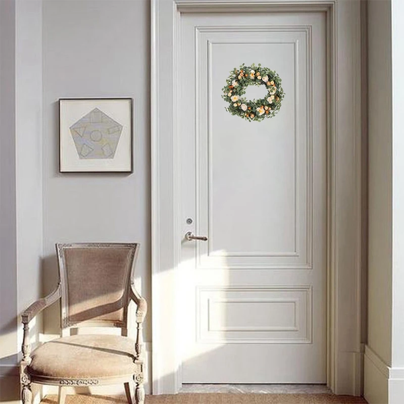 

Artificial Eucalyptus Camellia Wreath Spring Wreath for Front Door Farmhouse Wall Window Wedding Party Garden Home Decor