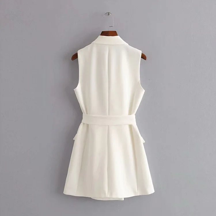vest elegant women white coat korean style ladies long waistcoat sleeveless bow belt outwear female gilet femme | Женская одежда