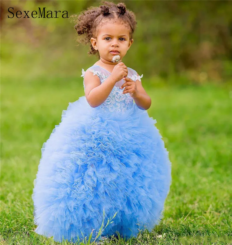 

Милое Платье-пачка для маленьких девочек, платья на день рождения с круглым вырезом, кружевной топ без рукавов, пышная юбка, платье для крещения, платье на день рождения для девочек