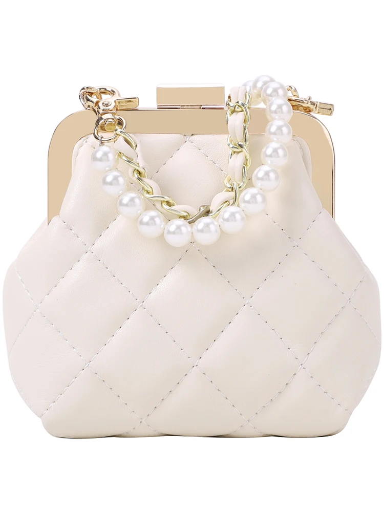 

Stylish Pearl Crossbody Small Pack Summer New Embroidery Thread Diamond Lattice Female One Shoulder Shell Bag Wi33