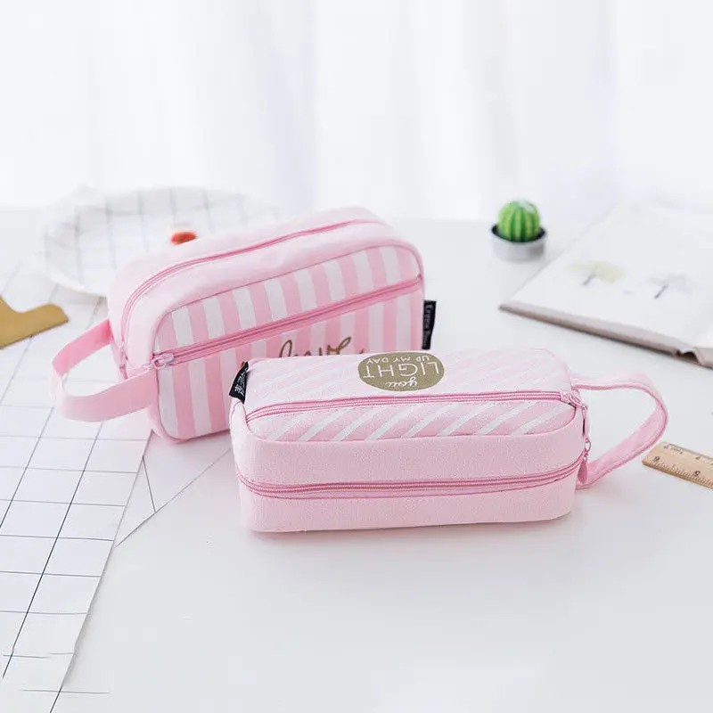 1 шт. милый пенал в клетку Холщовый розовый чехол для карандашей большой емкости