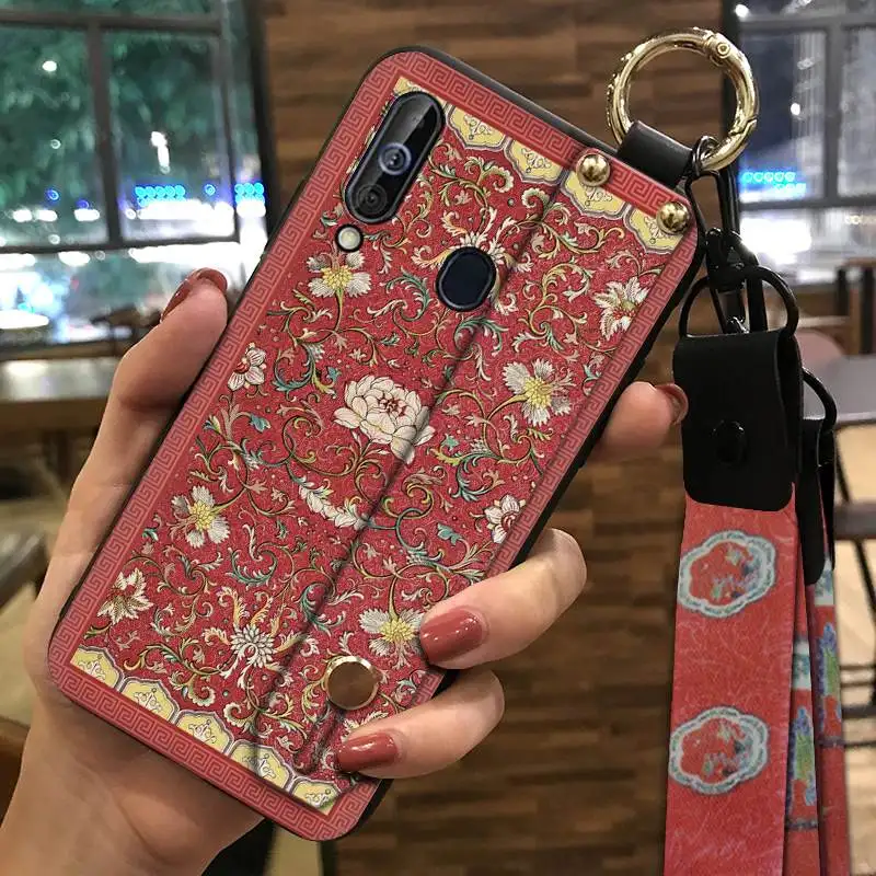 Silicone Lanyard Chinese Style Wrist Strap Phone Case For Samsung Galaxy M30 Waterproof Fashion Design Holder Anti-knock | Мобильные