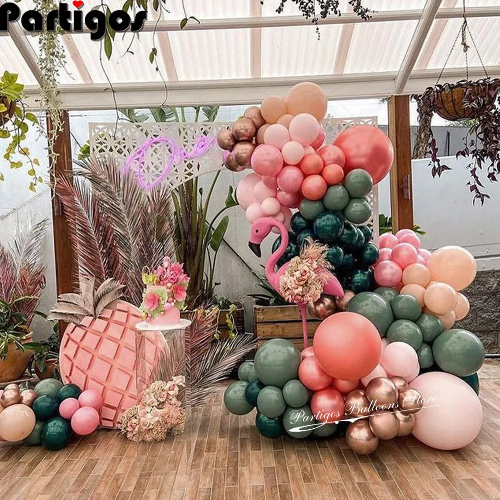 

119pcs Vintage Bean Green Copper Gold Latex Balloon Garland Arch Kit Kids Flamingo Birthday Party Baby Shower Wedding Decoration
