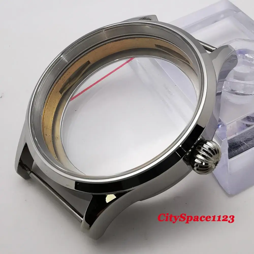 

43mm Polished 316L stainless steel sapphire glass mens watch case fit ST36 ETA 6497 6498 mechanical movement