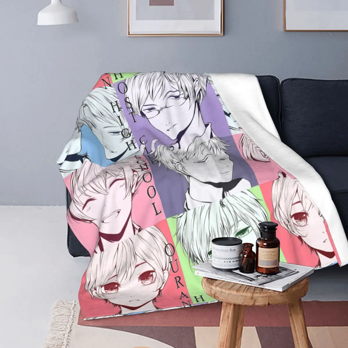 

Одеяло Ouran Koukou с рисунком манги, Тамаки, СУУ, Харухи, фудзиоки, одеяло для учащихся старшей школы в стиле аниме, винтажное покрывало для крова...